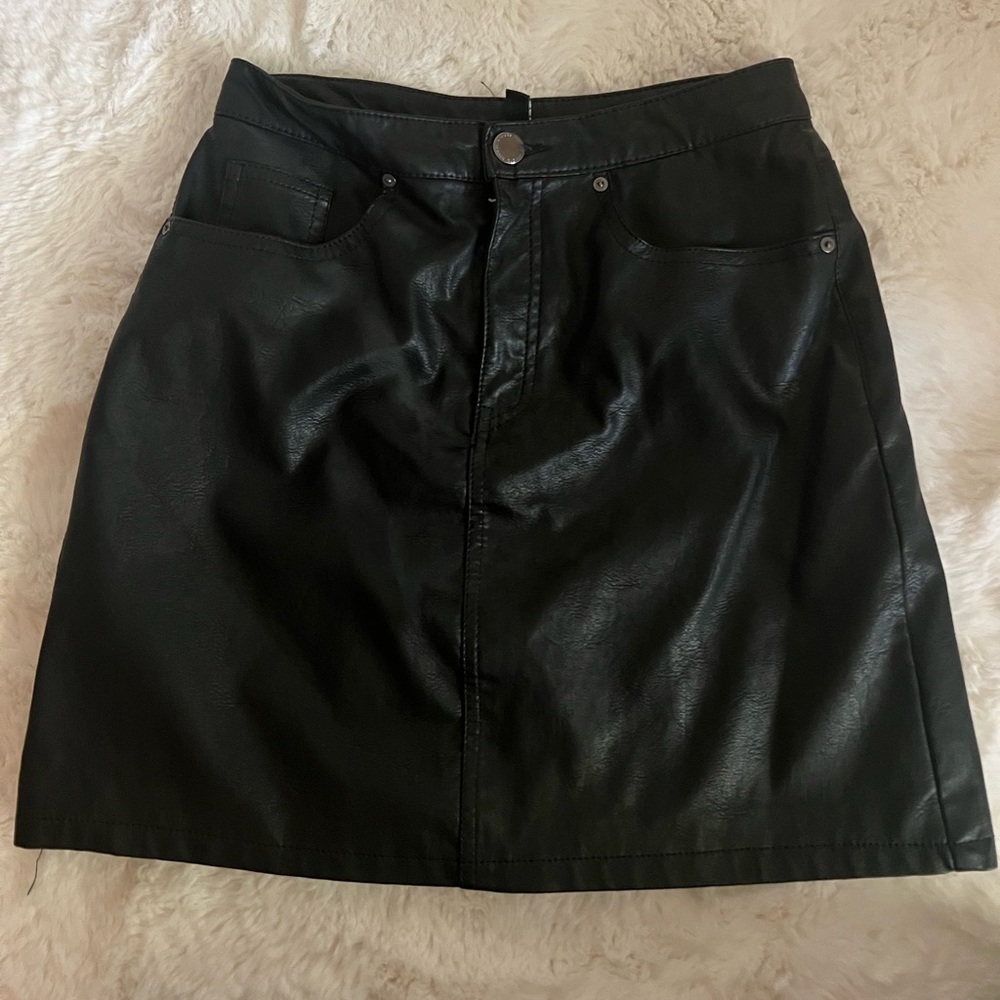 Leather black mini skirt